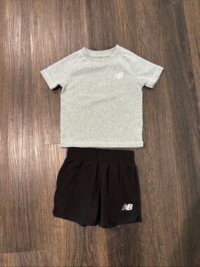 New Balance Grey Tee and Black Athletic Shorts Set